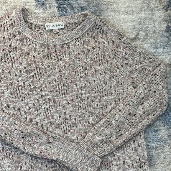 Knox Rose Sweaters - Knox Rose Sheer Knit‎ Tunic Sweater Ruffle Hem Academia Coquette Cottagecore L